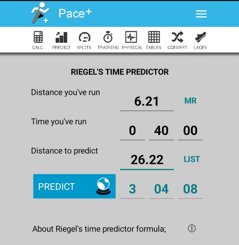 Race time calculators for marathon training